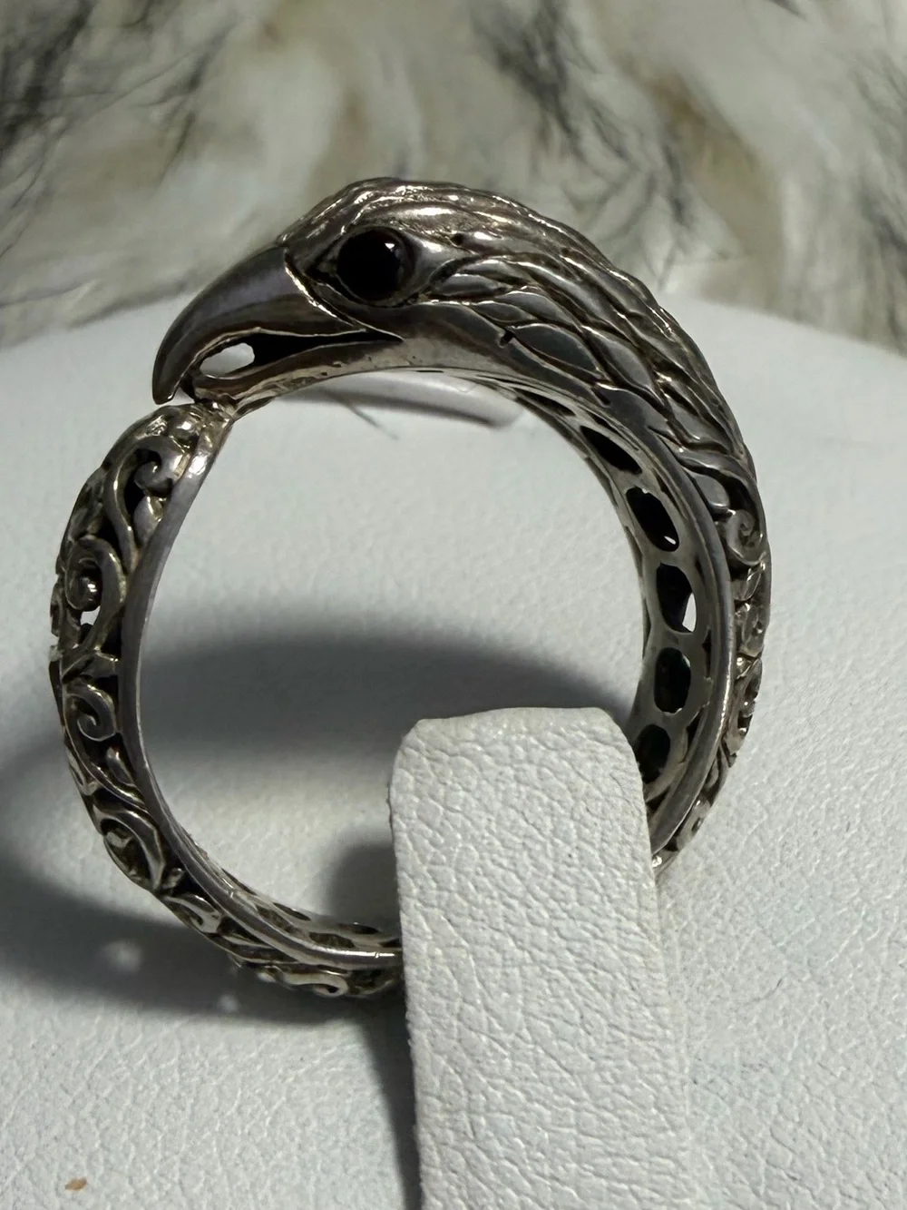 Unisex Bali Style Sterling Silver Garnet Eagle Ring Size 8